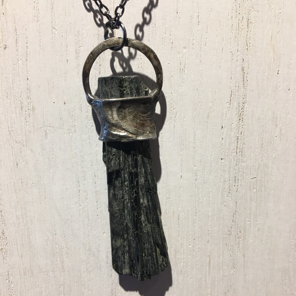 Epidote and silver necklace